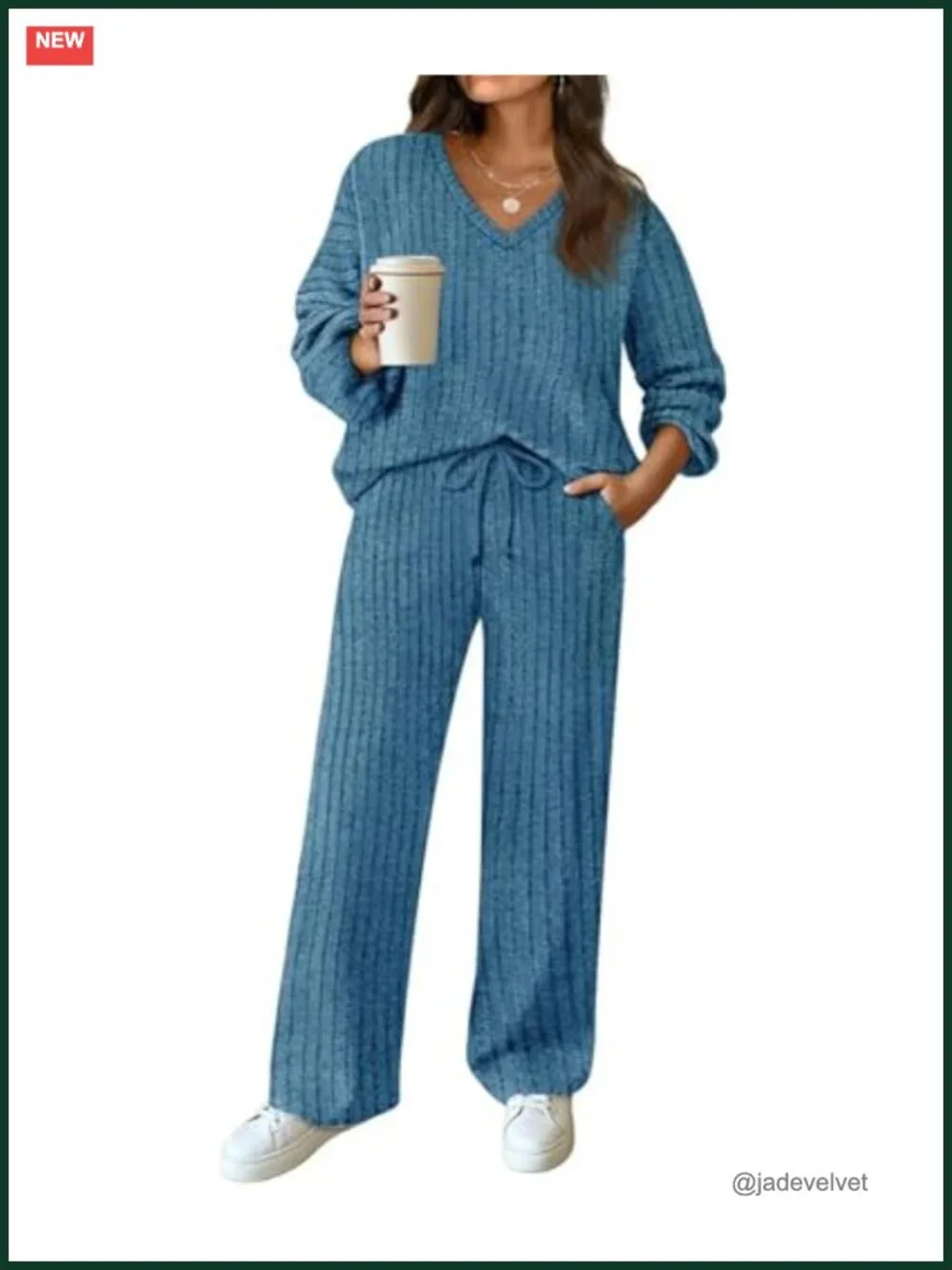 Plus Size 2 Piece Lounge Set Knit Sweater Top & Wide Leg Pants